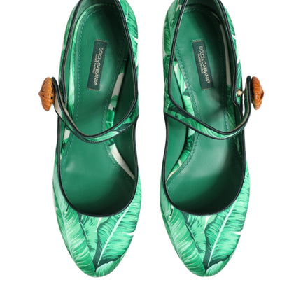Dolce & Gabbana Green Silk MARY JANES Leaf Sandals Shoes