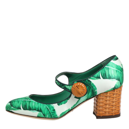 Dolce & Gabbana Green Silk MARY JANES Leaf Sandals Shoes