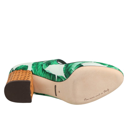 Dolce & Gabbana Green Silk MARY JANES Leaf Sandals Shoes
