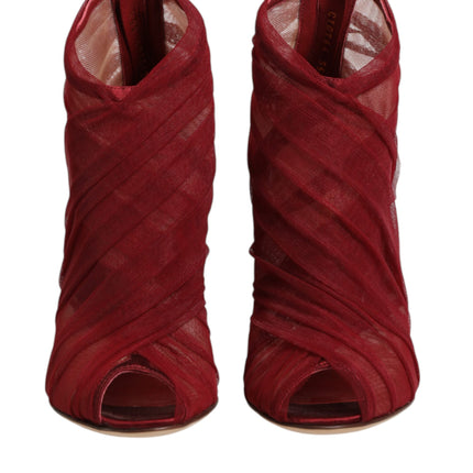 Dolce & Gabbana Red Tulle Ankle Boots Stiletto Heels Shoes