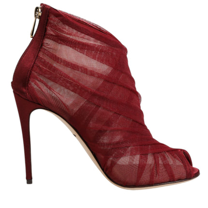 Dolce & Gabbana Red Tulle Ankle Boots Stiletto Heels Shoes