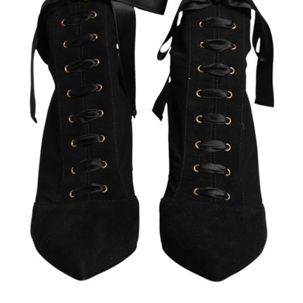 Dolce & Gabbana Black Stiletto Heels Lace Up Boots Shoes