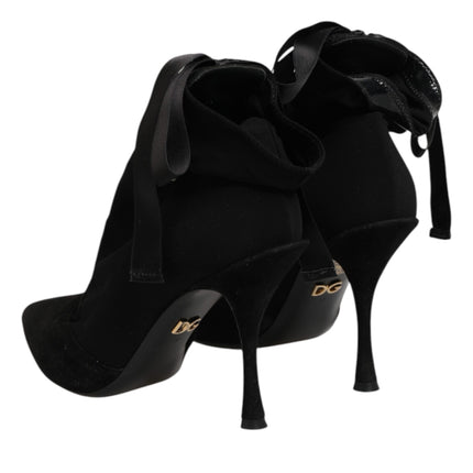Dolce & Gabbana Black Stiletto Heels Lace Up Boots Shoes