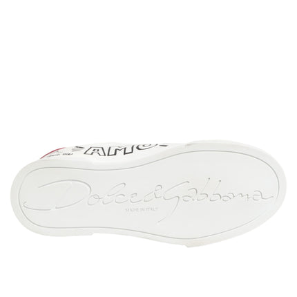 Dolce & Gabbana White Leather Graffiti Low Top Sneakers Shoes