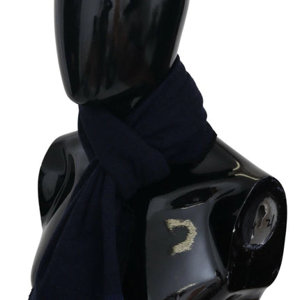 M Missoni Dark Blue Wool Unisex Neck Wrap Fringes Logo Scarf