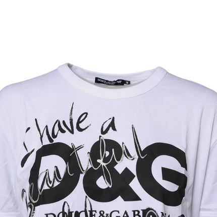 Dolce & Gabbana White Graphic Print Cotton Crew Neck T-shirt