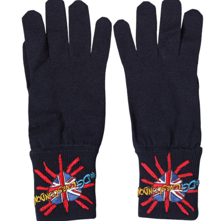 Dolce & Gabbana Blue Wool Knit #DGLovesLondon Embroidered Mitten Gloves