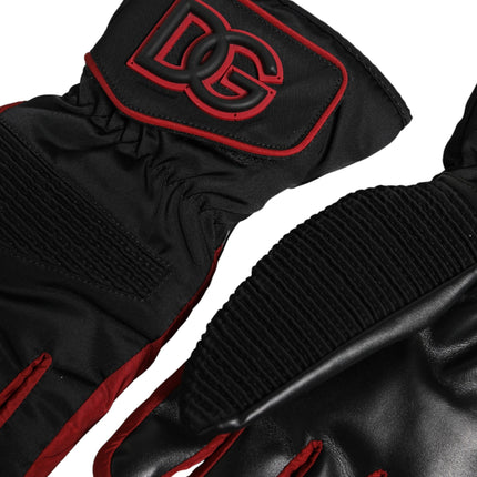 Dolce & Gabbana Black Red Nylon Wrist Length Mitten Gloves