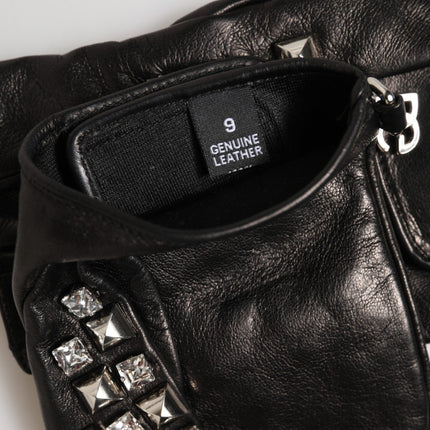 Dolce & Gabbana Black Leather Studded Fingerless Hand Mitten Men Gloves