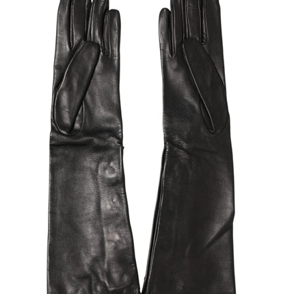 Dolce & Gabbana Black Leather Embellished Long Mitten Gloves