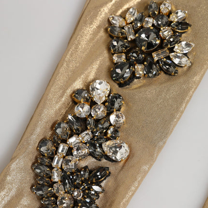 Dolce & Gabbana Beige Satin Crystal Elbow Length Mitten Gloves