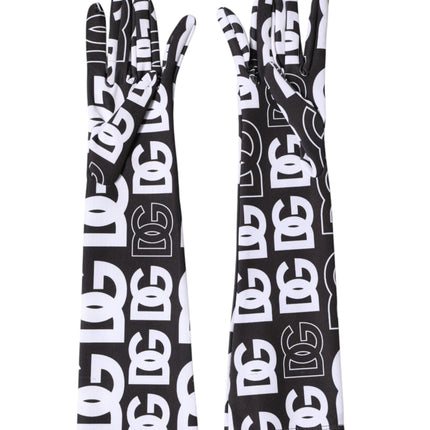 Dolce & Gabbana Black White DG Logo Elbow Length Mitten Gloves