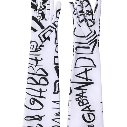 Dolce & Gabbana Black White DG Logo Elbow Length Mitten  Gloves