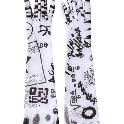 Dolce & Gabbana Black White DG Logo Elbow Length Mitten Gloves