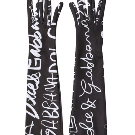 Dolce & Gabbana Black White DG Logo Elbow Length Mitten Gloves