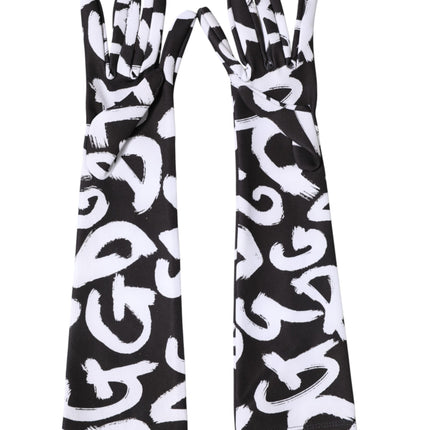 Dolce & Gabbana Black White DG Logo Elbow Length Mitten Gloves