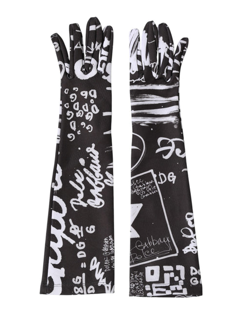 Dolce & Gabbana Black White DG Logo Elbow Length Mitten Gloves