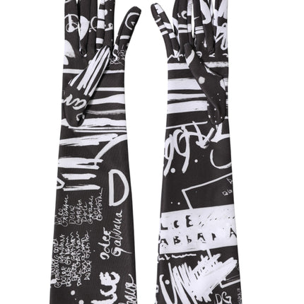 Dolce & Gabbana Black White DG Logo Elbow Length Mitten Gloves