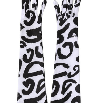 Dolce & Gabbana Black White DG Logo Elbow Length Mitten Gloves