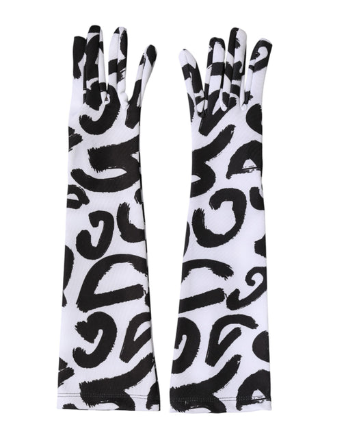 Dolce & Gabbana Black White DG Logo Elbow Length Mitten Gloves