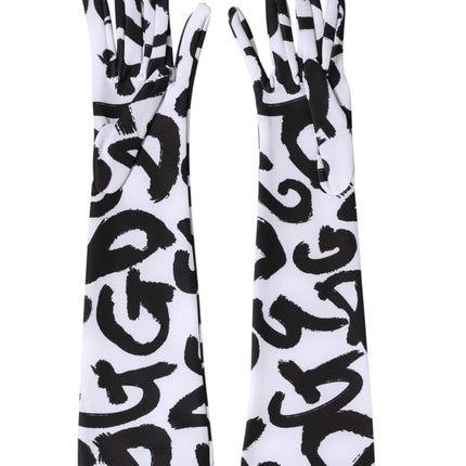 Dolce & Gabbana Black White DG Logo Elbow Length Mitten Gloves