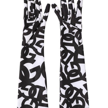 Dolce & Gabbana Black White DG Logo Elbow Length Mitten Gloves