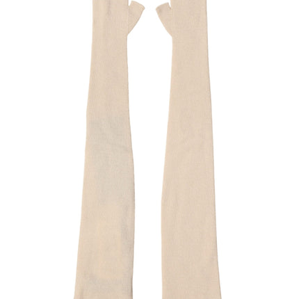 Dolce & Gabbana Beige Wool Fingerless Elbow Length Women Gloves