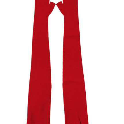 Dolce & Gabbana Red Wool Knitted Fingerless Elbow One Length Gloves