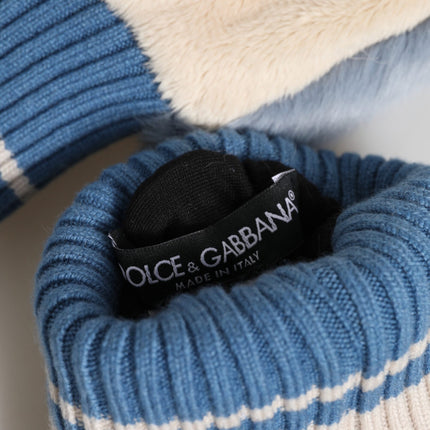 Dolce & Gabbana Blue Acrylic Knitted Fur Wrist Mitten Gloves