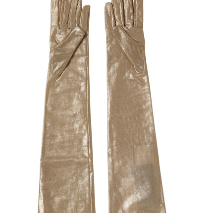 Dolce & Gabbana Beige Nylon Long Elbow Length Mitten Gloves