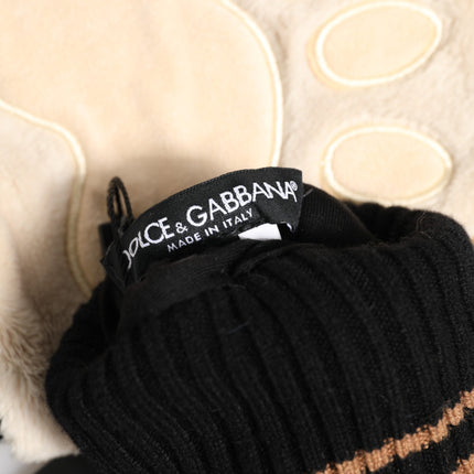 Dolce & Gabbana Brown Tiger Knitted Fur Wrist Mitten One Size Gloves