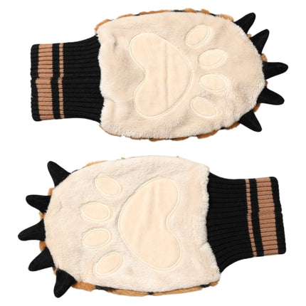 Dolce & Gabbana Brown Tiger Knitted Fur Wrist Mitten One Size Gloves