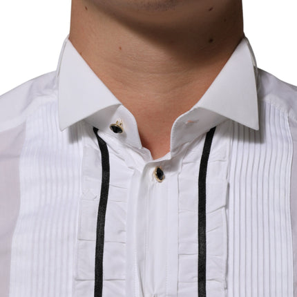Dolce & Gabbana White Cotton Collared Long Sleeve GOLD Dress  Shirt