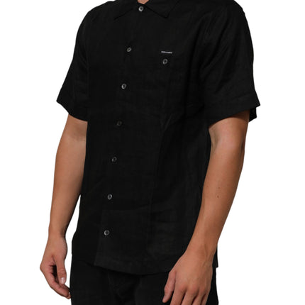 Carhartt Wip Black Linen Collared Short Sleeve Polo Shirt