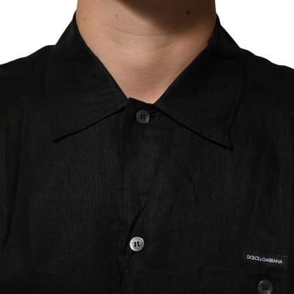 Carhartt Wip Black Linen Collared Short Sleeve Polo Shirt