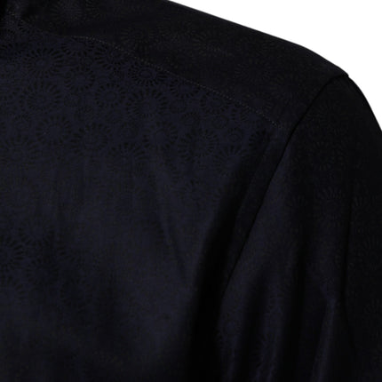 Dolce & Gabbana Blue Cotton Collared Long Sleeve GOLD Men Dress Shirt