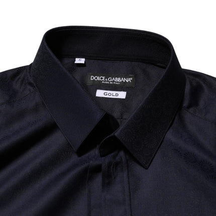 Dolce & Gabbana Blue Cotton Collared Long Sleeve GOLD Men Dress Shirt