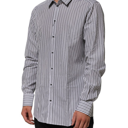 Dolce & Gabbana Black White Stripes Men GOLD Dress Shirt