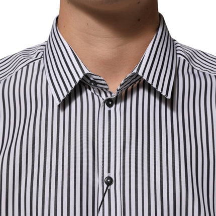 Dolce & Gabbana Black White Stripes Men GOLD Dress Shirt
