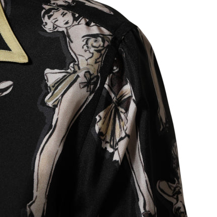 Dolce & Gabbana Black Silk Pin Up Printed Button Down Shirt