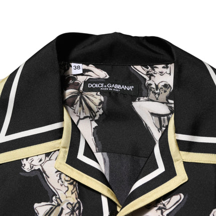 Dolce & Gabbana Black Silk Pin Up Printed Button Down Shirt