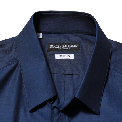 Dolce & Gabbana Blue Cotton Collared Men GOLD Dress Shirt