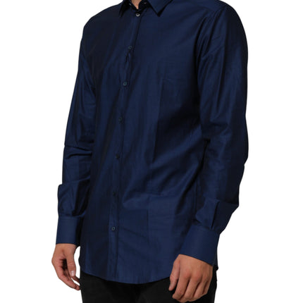 Dolce & Gabbana Blue Cotton Collared Men GOLD Dress Shirt