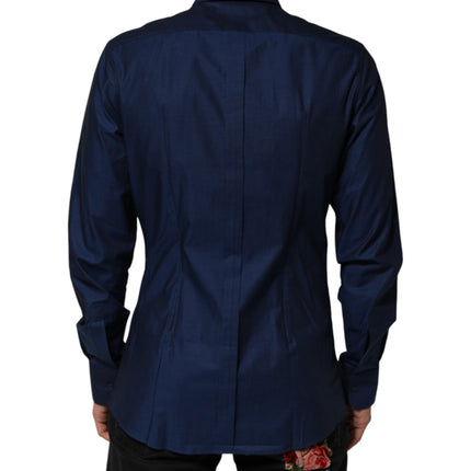 Dolce & Gabbana Blue Cotton Collared Men GOLD Dress Shirt