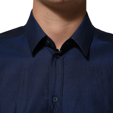 Dolce & Gabbana Blue Cotton Collared Men GOLD Dress Shirt