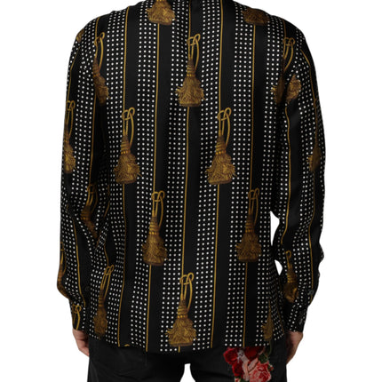 Dolce & Gabbana Black Dotted Tassel Silk Button Down Shirt