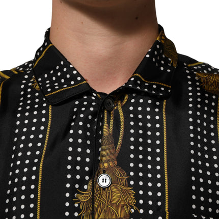Dolce & Gabbana Black Dotted Tassel Silk Button Down Shirt