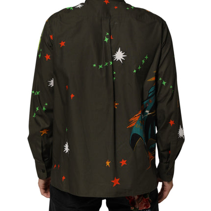 Dolce & Gabbana Green Superhero Print Button Down Shirt