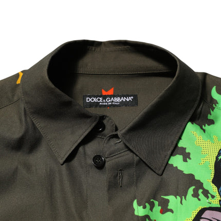 Dolce & Gabbana Green Superhero Print Button Down Shirt