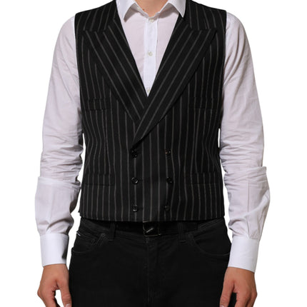 Dolce & Gabbana Black Stripes Wool Dress Men Waistcoat Vest